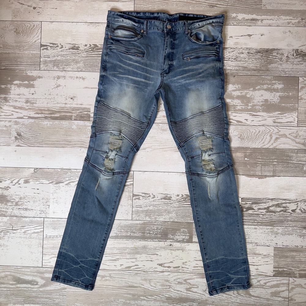 Rockstar Original Natural Selection Jeans Mens 36 Blue Ultra Slim Distressed